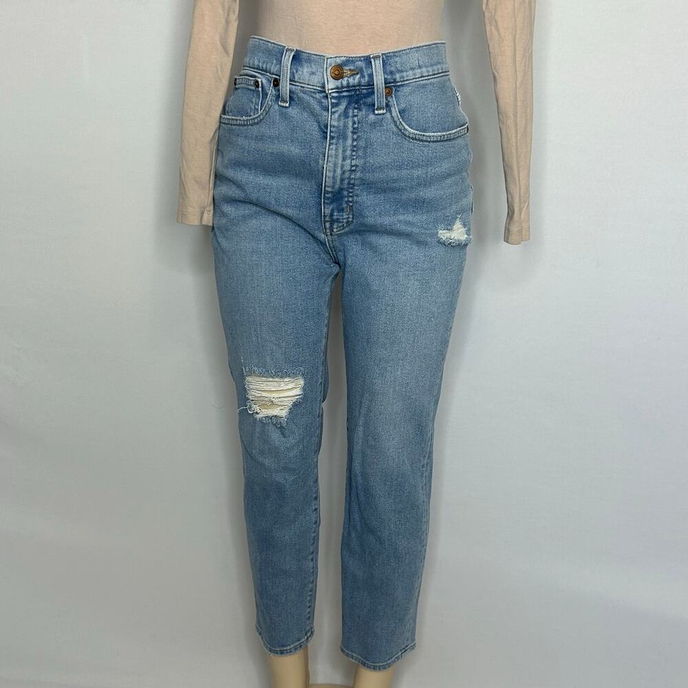 Madewell The Momjean Size 28 High Rise Distressed Crop Jeans Light Wash